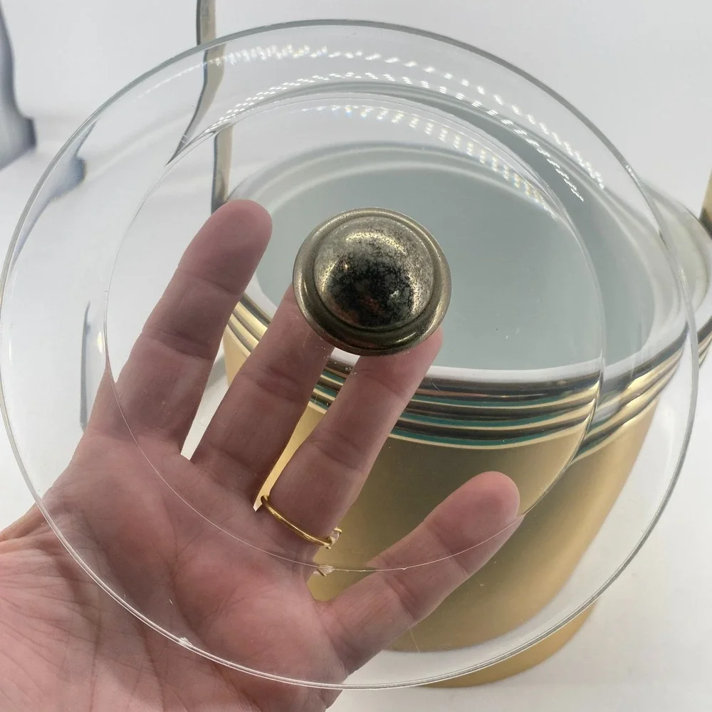 Vintage Ice Bucket Gold Toned with Lid and Ice Tongs Mid Century Barware Round